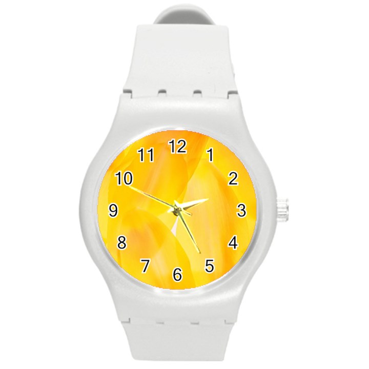 Yellow Pattern Painting Round Plastic Sport Watch (M)