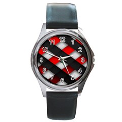 Red Textured Round Metal Watch