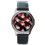 Red Textured Round Metal Watch Front