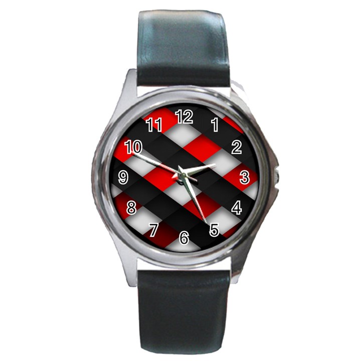 Red Textured Round Metal Watch