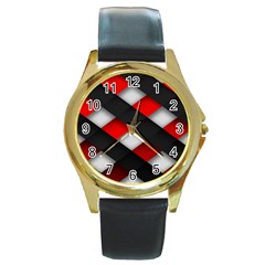 Red Textured Round Gold Metal Watch