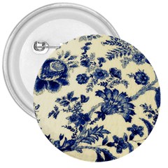 Vintage Blue Drawings On Fabric 3  Buttons