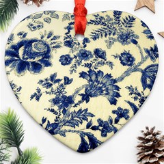 Vintage Blue Drawings On Fabric Ornament (heart)