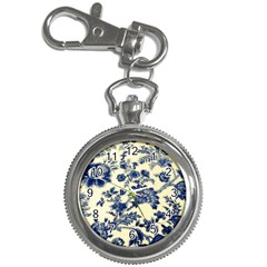 Vintage Blue Drawings On Fabric Key Chain Watches