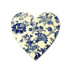 Vintage Blue Drawings On Fabric Heart Magnet