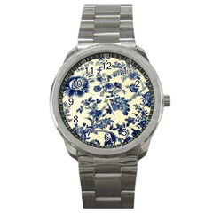 Vintage Blue Drawings On Fabric Sport Metal Watch by Amaryn4rt