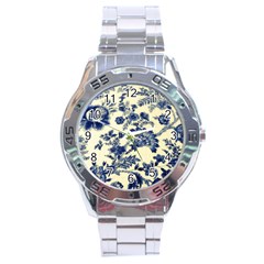 Vintage Blue Drawings On Fabric Stainless Steel Analogue Watch