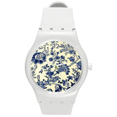 Vintage Blue Drawings On Fabric Round Plastic Sport Watch (m)