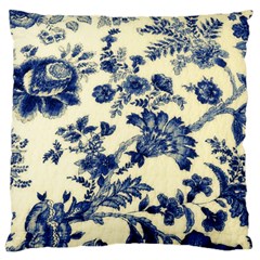 Vintage Blue Drawings On Fabric Large Cushion Case (one Side)