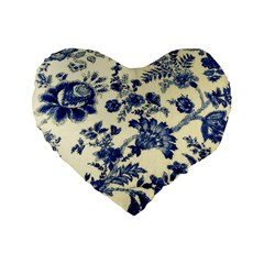 Vintage Blue Drawings On Fabric Standard 16  Premium Heart Shape Cushions