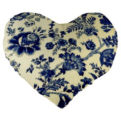 Vintage Blue Drawings On Fabric Large 19  Premium Heart Shape Cushions