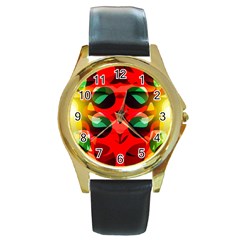 Abstract Digital Design Round Gold Metal Watch