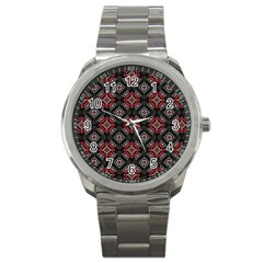 Abstract Black And Red Pattern Sport Metal Watch