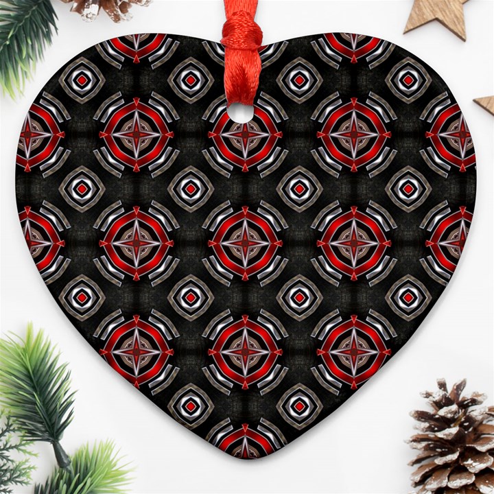 Abstract Black And Red Pattern Heart Ornament (Two Sides)