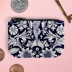 White Dark Blue Flowers Mini Coin Purses by Brittlevirginclothing