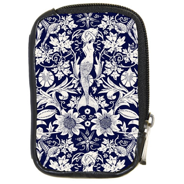 White Dark blue flowers Compact Camera Cases