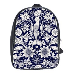 White Dark Blue Flowers School Bags(large)  by Brittlevirginclothing