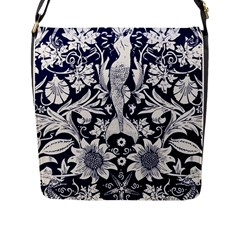 White Dark blue flowers Flap Messenger Bag (L) 