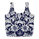 White Dark blue flowers Full Print Recycle Bags (L)  Front