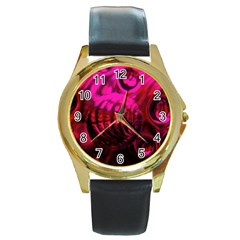 Abstract Bubble Background Round Gold Metal Watch