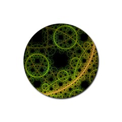 Abstract Circles Yellow Black Rubber Coaster (round) 