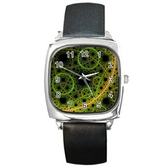 Abstract Circles Yellow Black Square Metal Watch