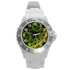 Abstract Circles Yellow Black Round Plastic Sport Watch (l) by Amaryn4rt