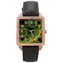 Abstract Circles Yellow Black Rose Gold Leather Watch 