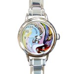 Abstract Currency Background Round Italian Charm Watch Front