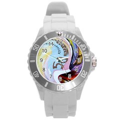 Abstract Currency Background Round Plastic Sport Watch (l) by Amaryn4rt