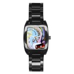 Abstract Currency Background Stainless Steel Barrel Watch Front