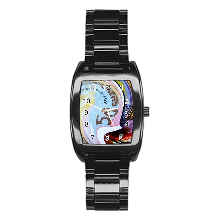 Abstract Currency Background Stainless Steel Barrel Watch