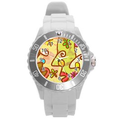 Abstract Faces Abstract Spiral Round Plastic Sport Watch (l) by Amaryn4rt