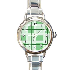 Abstract Green Squares Background Round Italian Charm Watch