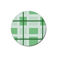 Abstract Green Squares Background Rubber Round Coaster (4 Pack) 