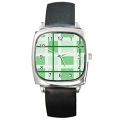 Abstract Green Squares Background Square Metal Watch