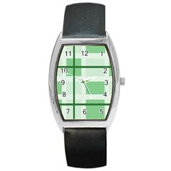 Abstract Green Squares Background Barrel Style Metal Watch by Amaryn4rt