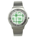 Abstract Green Squares Background Stainless Steel Watch Front