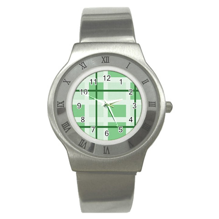 Abstract Green Squares Background Stainless Steel Watch