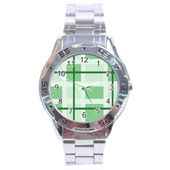 Abstract Green Squares Background Stainless Steel Analogue Watch