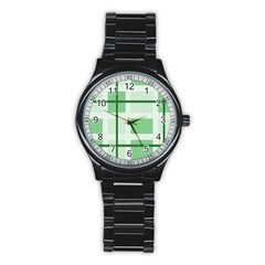 Abstract Green Squares Background Stainless Steel Round Watch