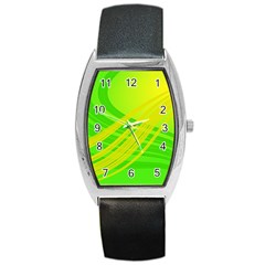 Abstract Green Yellow Background Barrel Style Metal Watch by Amaryn4rt