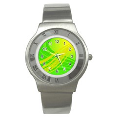 Abstract Green Yellow Background Stainless Steel Watch