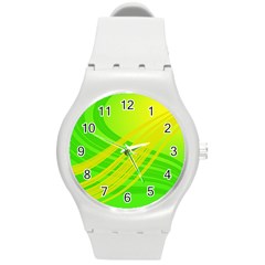 Abstract Green Yellow Background Round Plastic Sport Watch (m)