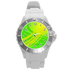 Abstract Green Yellow Background Round Plastic Sport Watch (l)