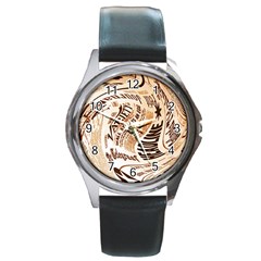 Abstract Newspaper Background Round Metal Watch