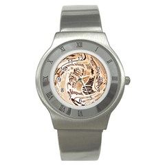 Abstract Newspaper Background Stainless Steel Watch