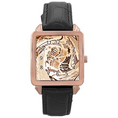 Abstract Newspaper Background Rose Gold Leather Watch 