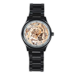 Abstract Newspaper Background Stainless Steel Round Watch