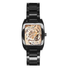 Abstract Newspaper Background Stainless Steel Barrel Watch